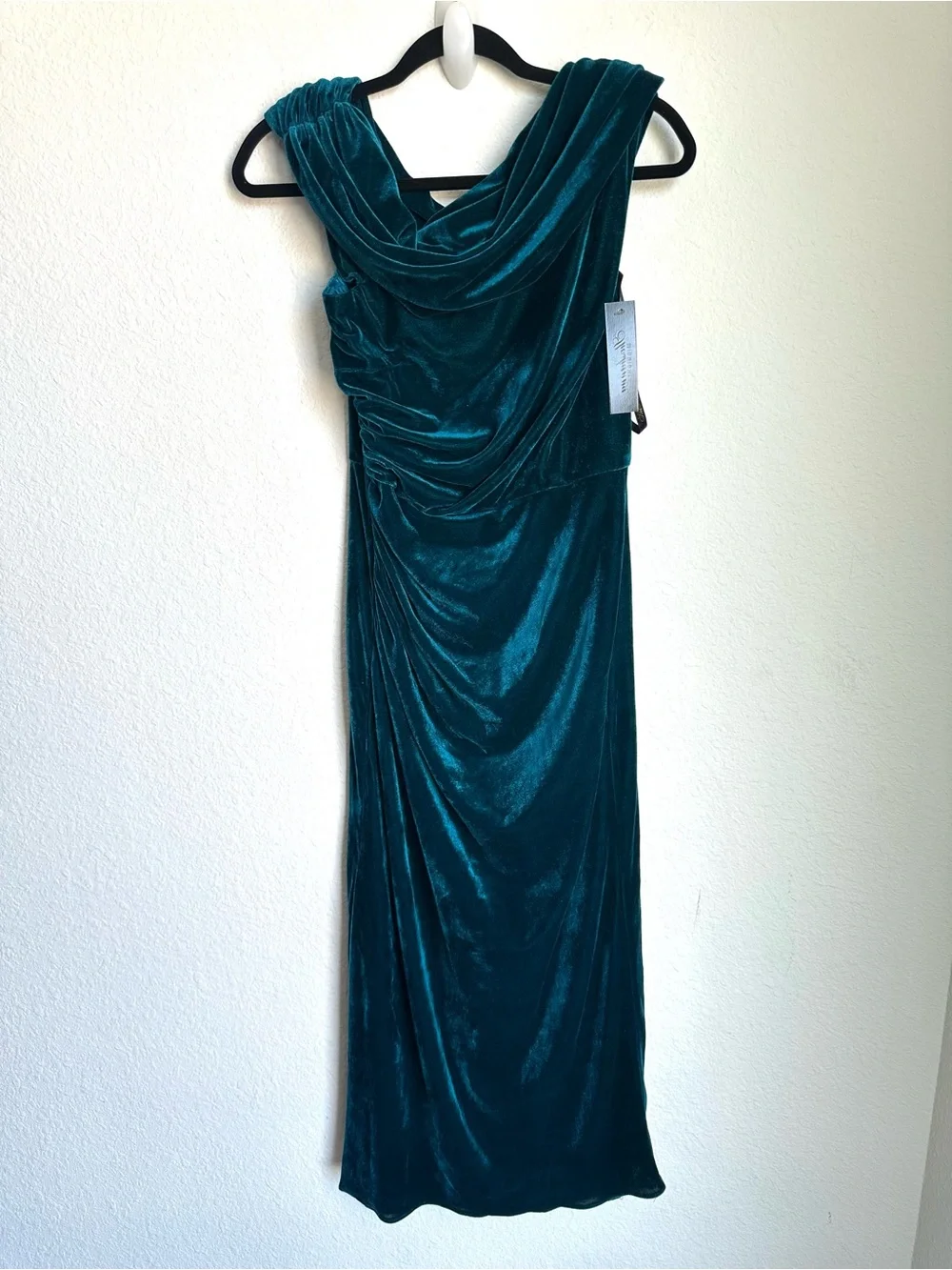 Shoshanna Grover blue green velvet one shoulder draped midi dress size 6 NWT - Picture 5 of 15